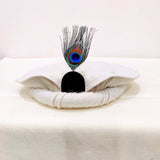 Elegant White Chitrali Pakool with Feather Accent