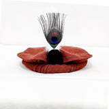 Elegant Rust Chitrali Woolen Pakool with Peacock Feather