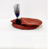 Elegant Rust Chitrali Woolen Pakool with Peacock Feather