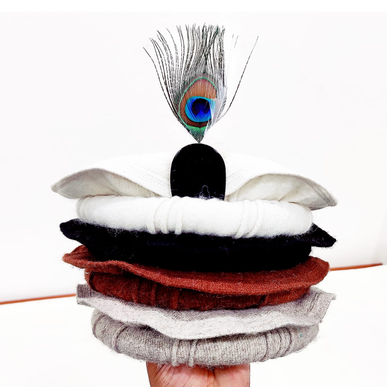 Black Chitrali Woolen Pakool with Peacock Feather