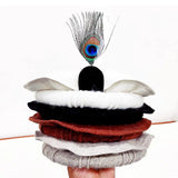 Elegant White Chitrali Pakool with Feather Accent