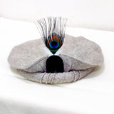 Gray Chitrali Wool Pakol with Peacock Feather