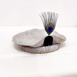 Gray Chitrali Wool Pakol with Peacock Feather