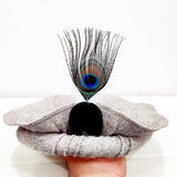 Gray Chitrali Wool Pakol with Peacock Feather